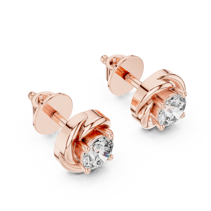 Round Lab Grown Diamond Spiral Stud Earrings | Modern Twist Solitaire Style | 10K, 14K, and 18K Gold