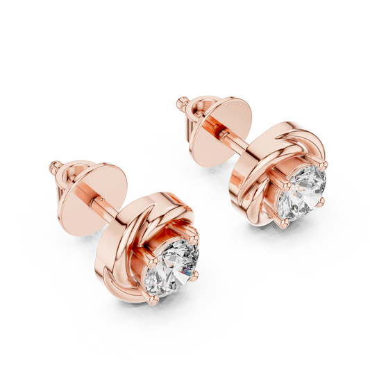 Round Lab Grown Diamond Spiral Stud Earrings | Modern Twist Solitaire Style | 10K, 14K, and 18K Gold