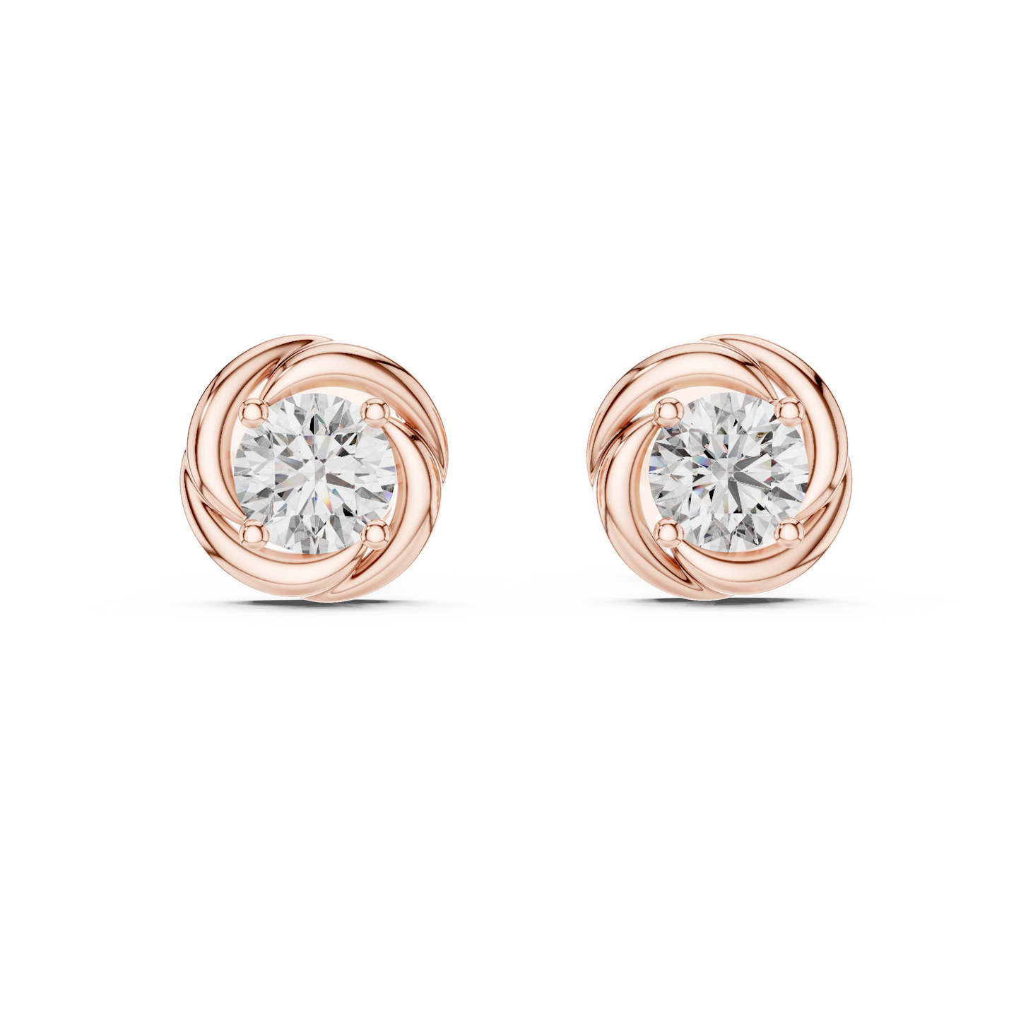 Round Lab Grown Diamond Spiral Stud Earrings | Modern Twist Solitaire Style | 10K, 14K, and 18K Gold