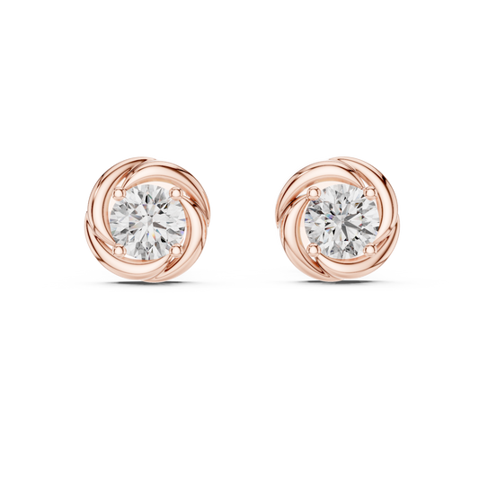 Round Lab Grown Diamond Spiral Stud Earrings | Modern Twist Solitaire Style | 10K, 14K, and 18K Gold