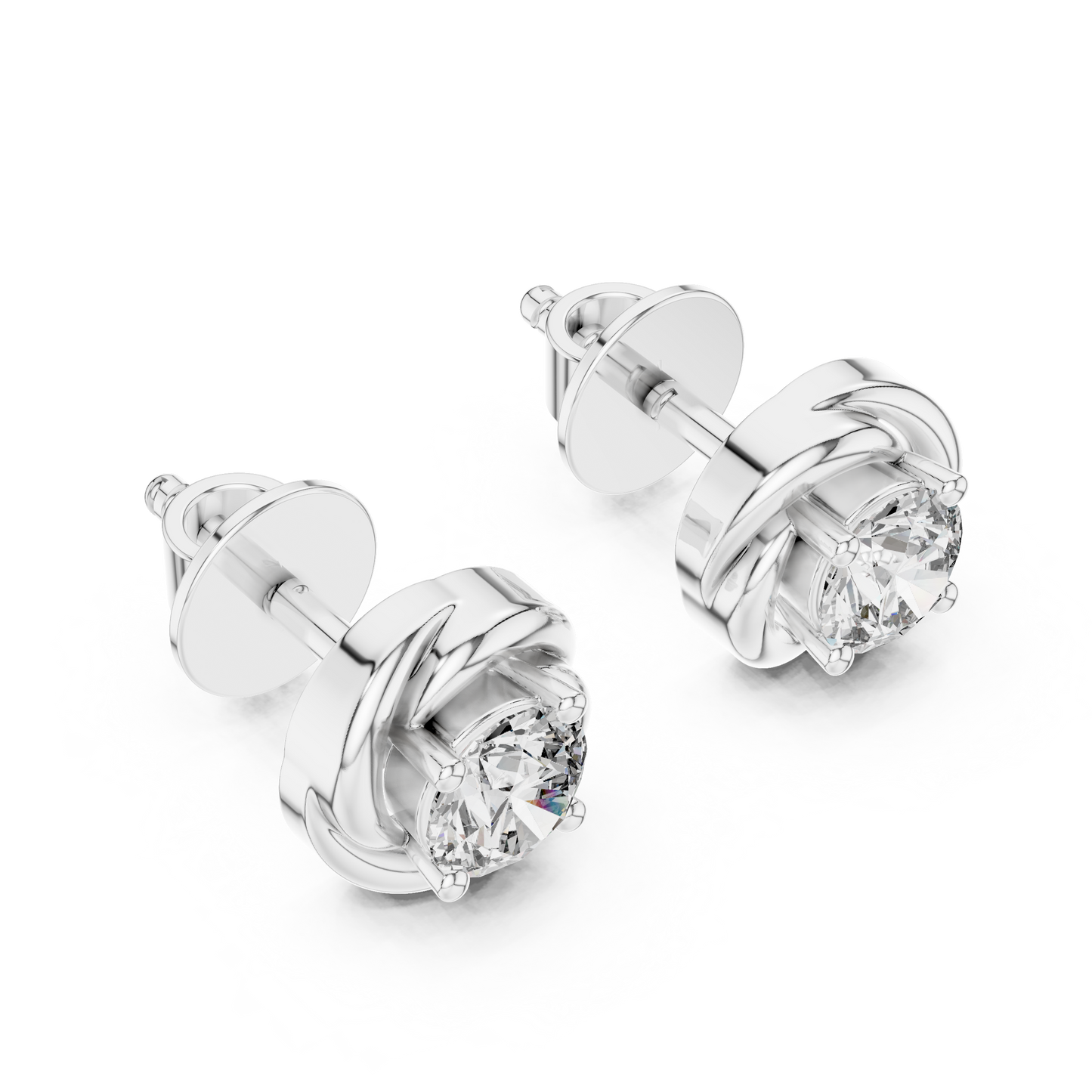 Round Lab Grown Diamond Spiral Stud Earrings | Modern Twist Solitaire Style | 10K, 14K, and 18K Gold