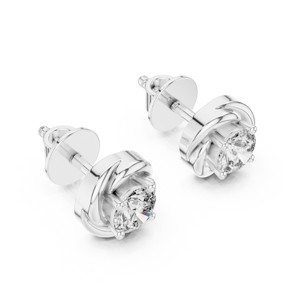 Round Lab Grown Diamond Spiral Stud Earrings | Modern Twist Solitaire Style | 10K, 14K, and 18K Gold