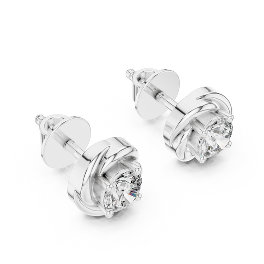 Round Lab Grown Diamond Spiral Stud Earrings | Modern Twist Solitaire Style | 10K, 14K, and 18K Gold