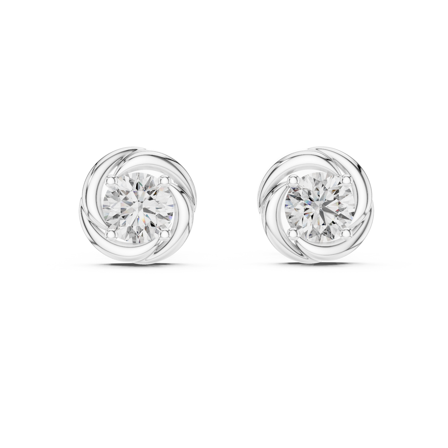 Round Lab Grown Diamond Spiral Stud Earrings | Modern Twist Solitaire Style | 10K, 14K, and 18K Gold