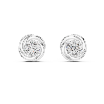 Round Lab Grown Diamond Spiral Stud Earrings | Modern Twist Solitaire Style | 10K, 14K, and 18K Gold