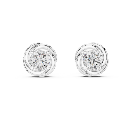 Round Lab Grown Diamond Spiral Stud Earrings | Modern Twist Solitaire Style | 10K, 14K, and 18K Gold