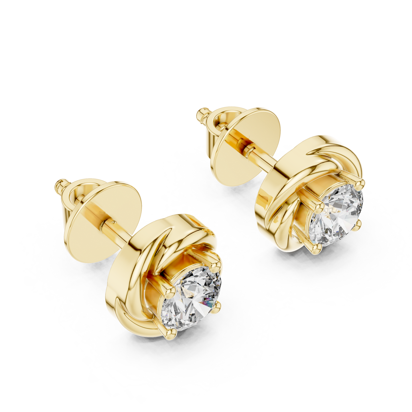 Round Lab Grown Diamond Spiral Stud Earrings | Modern Twist Solitaire Style | 10K, 14K, and 18K Gold