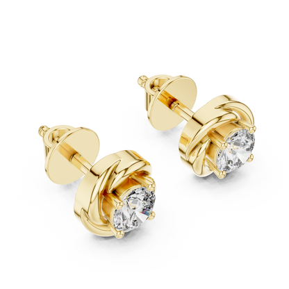 Round Lab Grown Diamond Spiral Stud Earrings | Modern Twist Solitaire Style | 10K, 14K, and 18K Gold