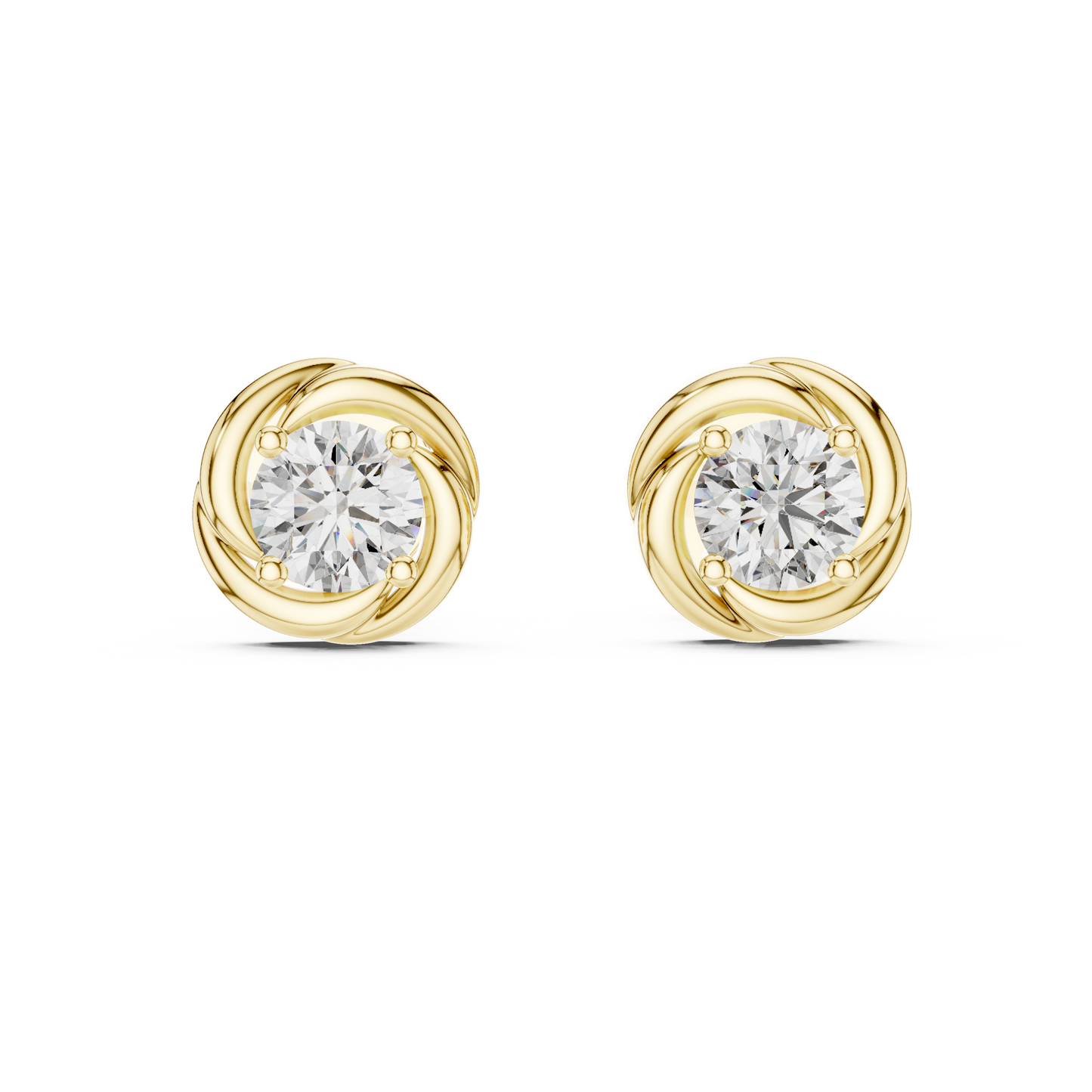 Round Lab Grown Diamond Spiral Stud Earrings | Modern Twist Solitaire Style | 10K, 14K, and 18K Gold
