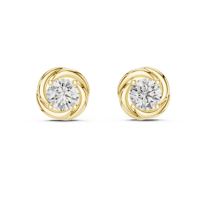 Round Lab Grown Diamond Spiral Stud Earrings | Modern Twist Solitaire Style | 10K, 14K, and 18K Gold