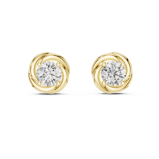 Round Lab Grown Diamond Spiral Stud Earrings | Modern Twist Solitaire Style | 10K, 14K, and 18K Gold