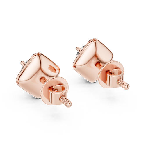 Round Lab Grown Diamond Geometric Star Stud Earrings | Modern Four-Prong Solitaire | 10K, 14K, and 18K Gold