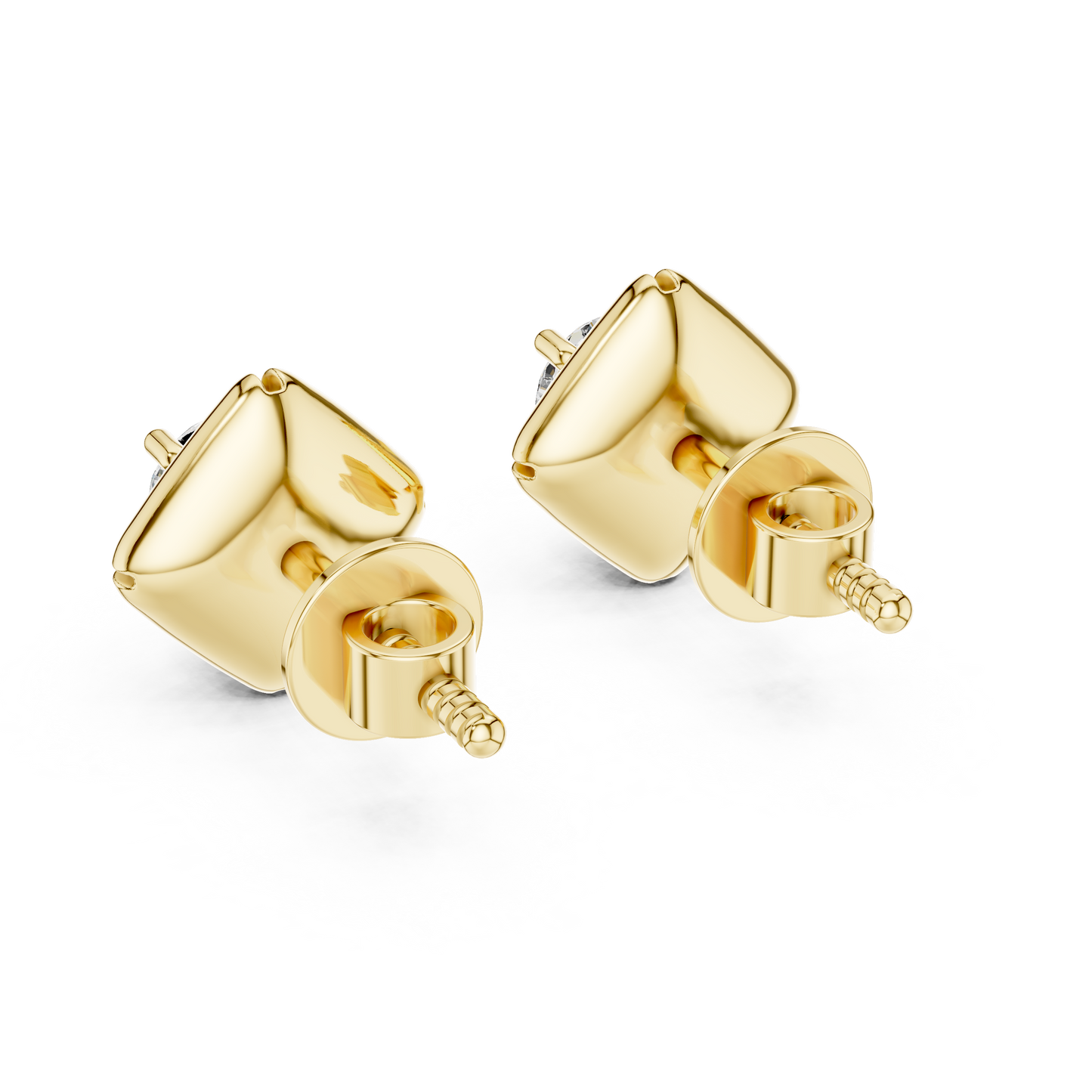 Round Lab Grown Diamond Geometric Star Stud Earrings | Modern Four-Prong Solitaire | 10K, 14K, and 18K Gold