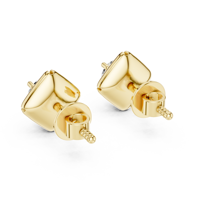 Round Lab Grown Diamond Geometric Star Stud Earrings | Modern Four-Prong Solitaire | 10K, 14K, and 18K Gold