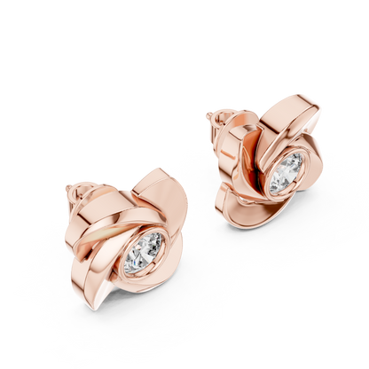 Round Lab Grown Diamond Pinwheel Stud Earrings | Modern Swirl Solitaire | 10K, 14K, and 18K Gold