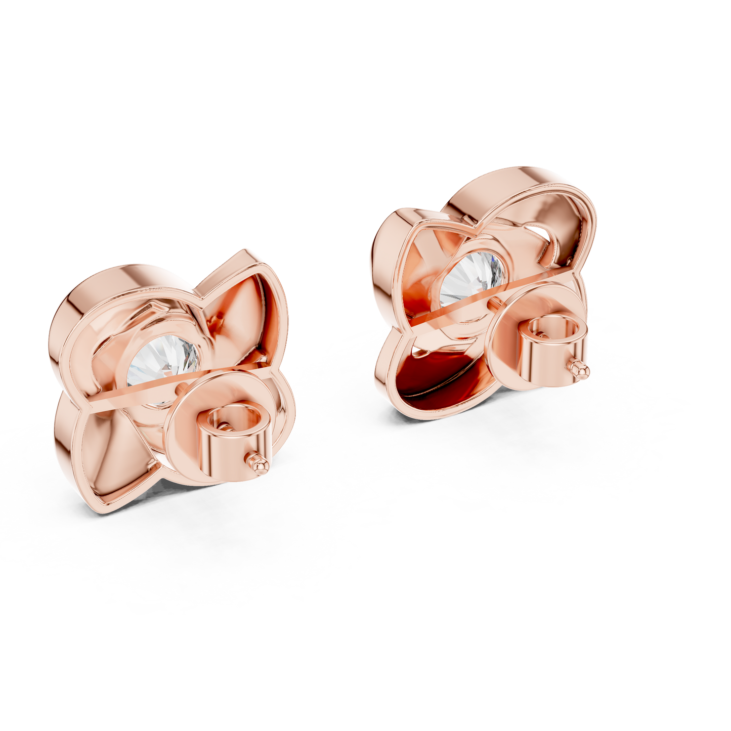 Round Lab Grown Diamond Pinwheel Stud Earrings | Modern Swirl Solitaire | 10K, 14K, and 18K Gold