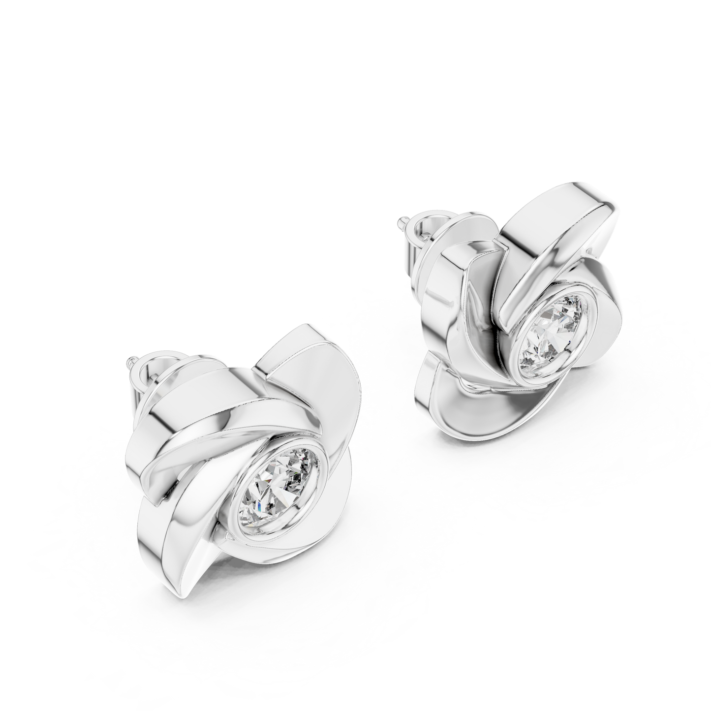 Round Lab Grown Diamond Pinwheel Stud Earrings | Modern Swirl Solitaire | 10K, 14K, and 18K Gold