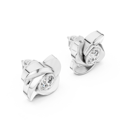 Round Lab Grown Diamond Pinwheel Stud Earrings | Modern Swirl Solitaire | 10K, 14K, and 18K Gold