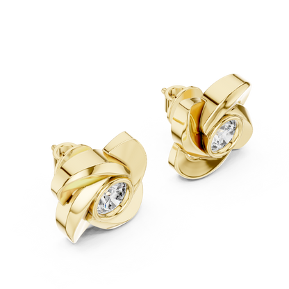 Round Lab Grown Diamond Pinwheel Stud Earrings | Modern Swirl Solitaire | 10K, 14K, and 18K Gold