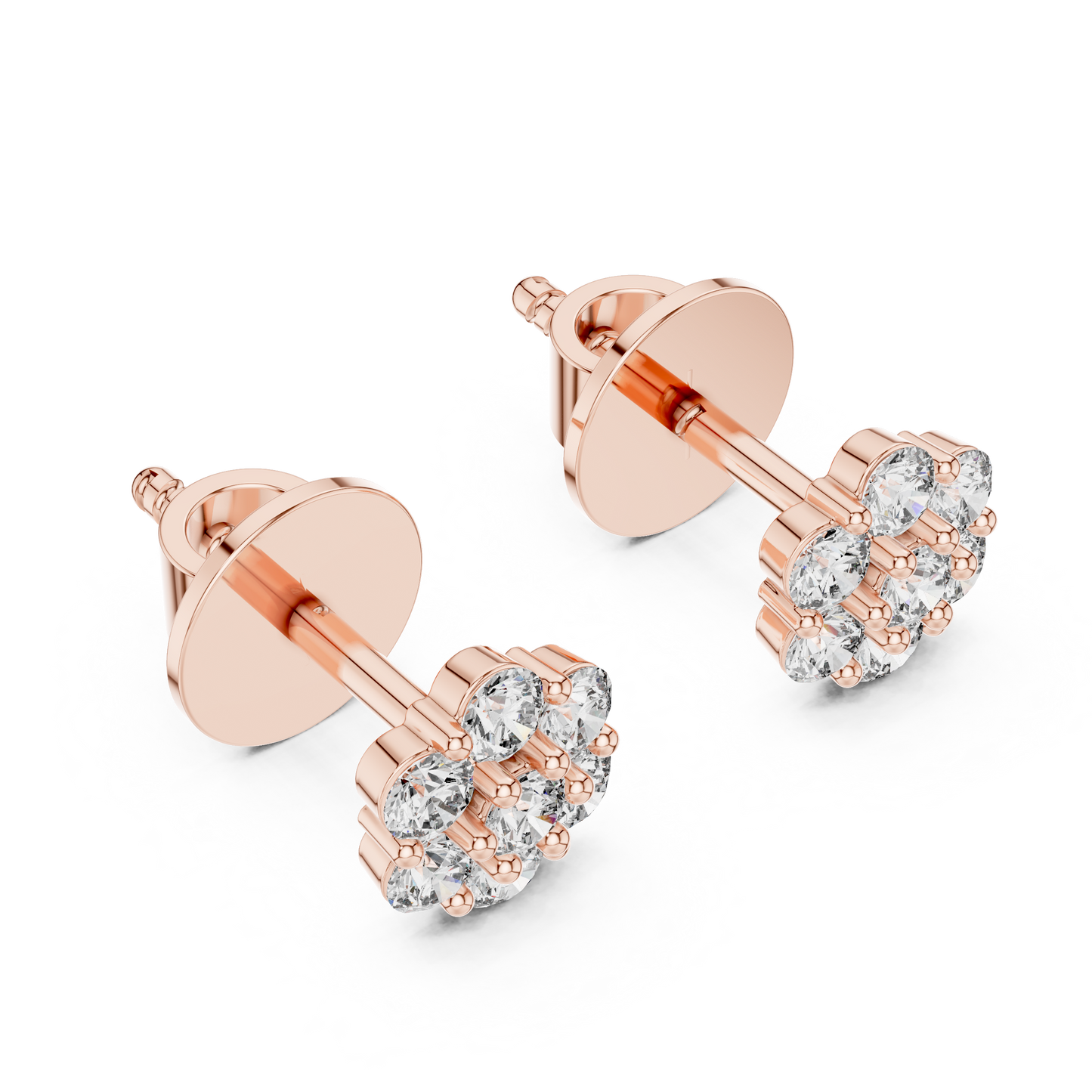 Round Lab Grown Diamond Flower Cluster Stud Earrings | Multi-Stone Floral Bloom | 10K, 14K, and 18K Gold