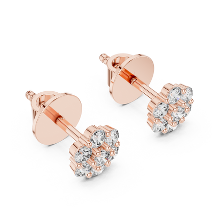 Round Lab Grown Diamond Flower Cluster Stud Earrings | Multi-Stone Floral Bloom | 10K, 14K, and 18K Gold
