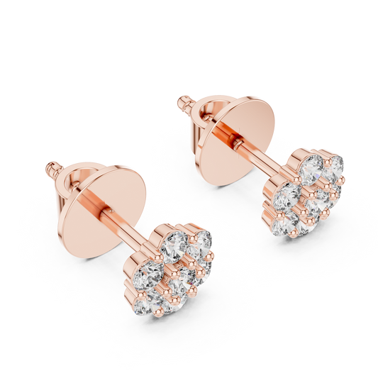 Round Lab Grown Diamond Flower Cluster Stud Earrings | Multi-Stone Floral Bloom | 10K, 14K, and 18K Gold