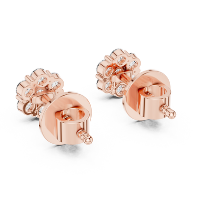 Round Lab Grown Diamond Flower Cluster Stud Earrings | Multi-Stone Floral Bloom | 10K, 14K, and 18K Gold