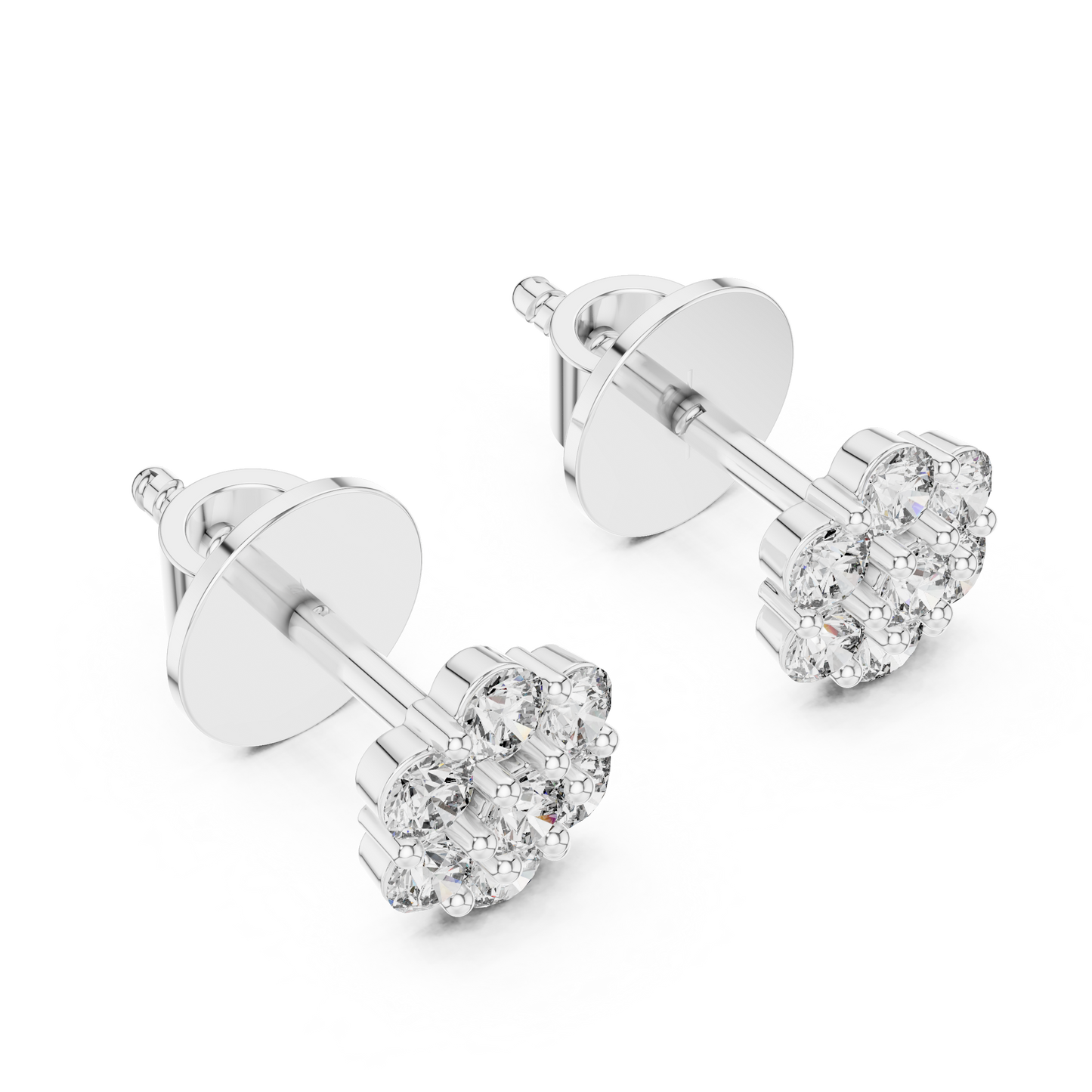 Round Lab Grown Diamond Flower Cluster Stud Earrings | Multi-Stone Floral Bloom | 10K, 14K, and 18K Gold