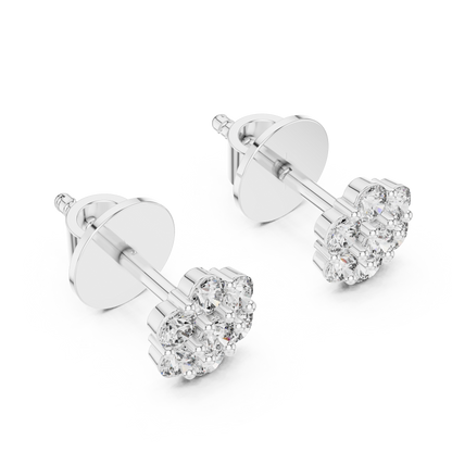 Round Lab Grown Diamond Flower Cluster Stud Earrings | Multi-Stone Floral Bloom | 10K, 14K, and 18K Gold