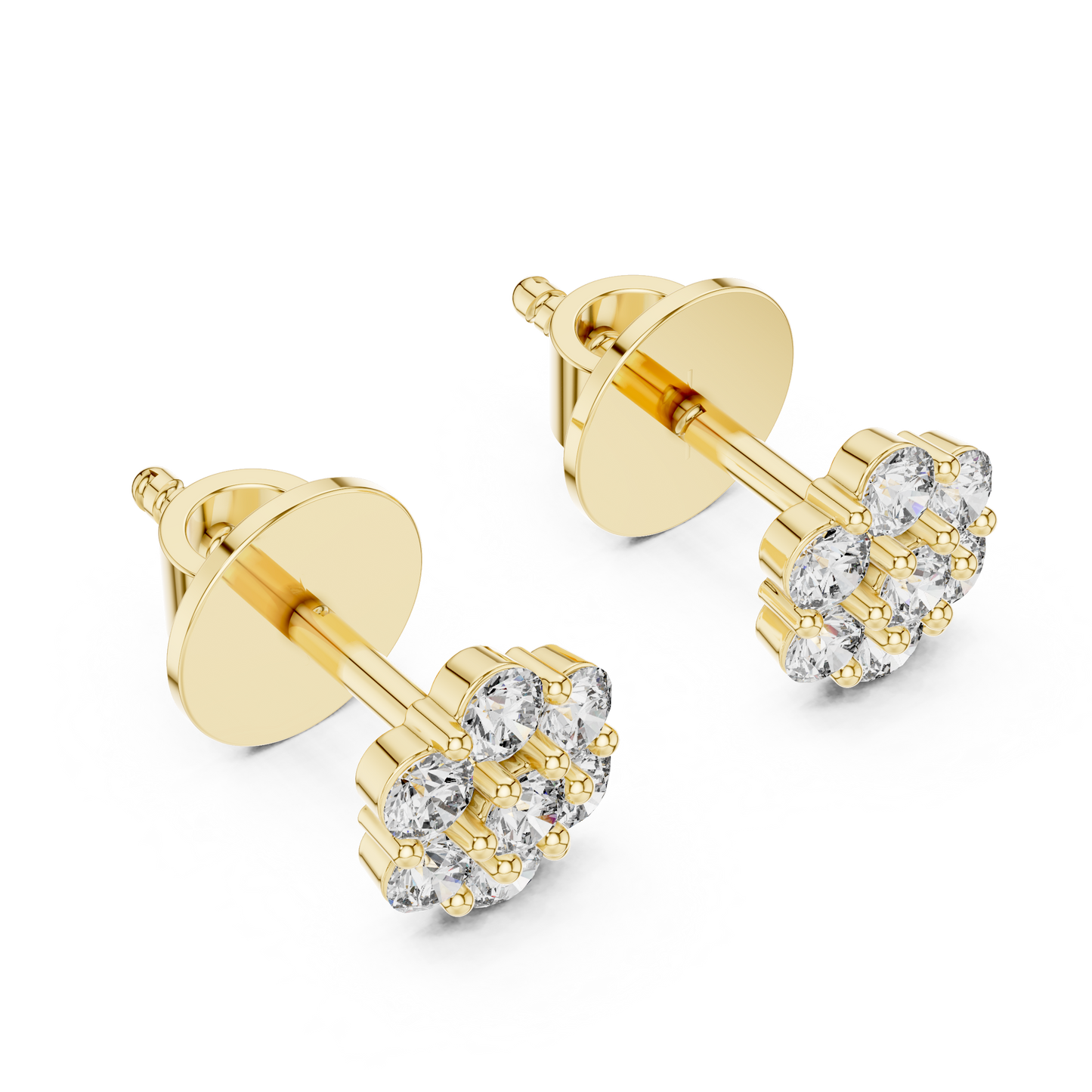 Round Lab Grown Diamond Flower Cluster Stud Earrings | Multi-Stone Floral Bloom | 10K, 14K, and 18K Gold