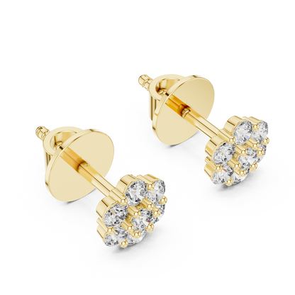 Round Lab Grown Diamond Flower Cluster Stud Earrings | Multi-Stone Floral Bloom | 10K, 14K, and 18K Gold