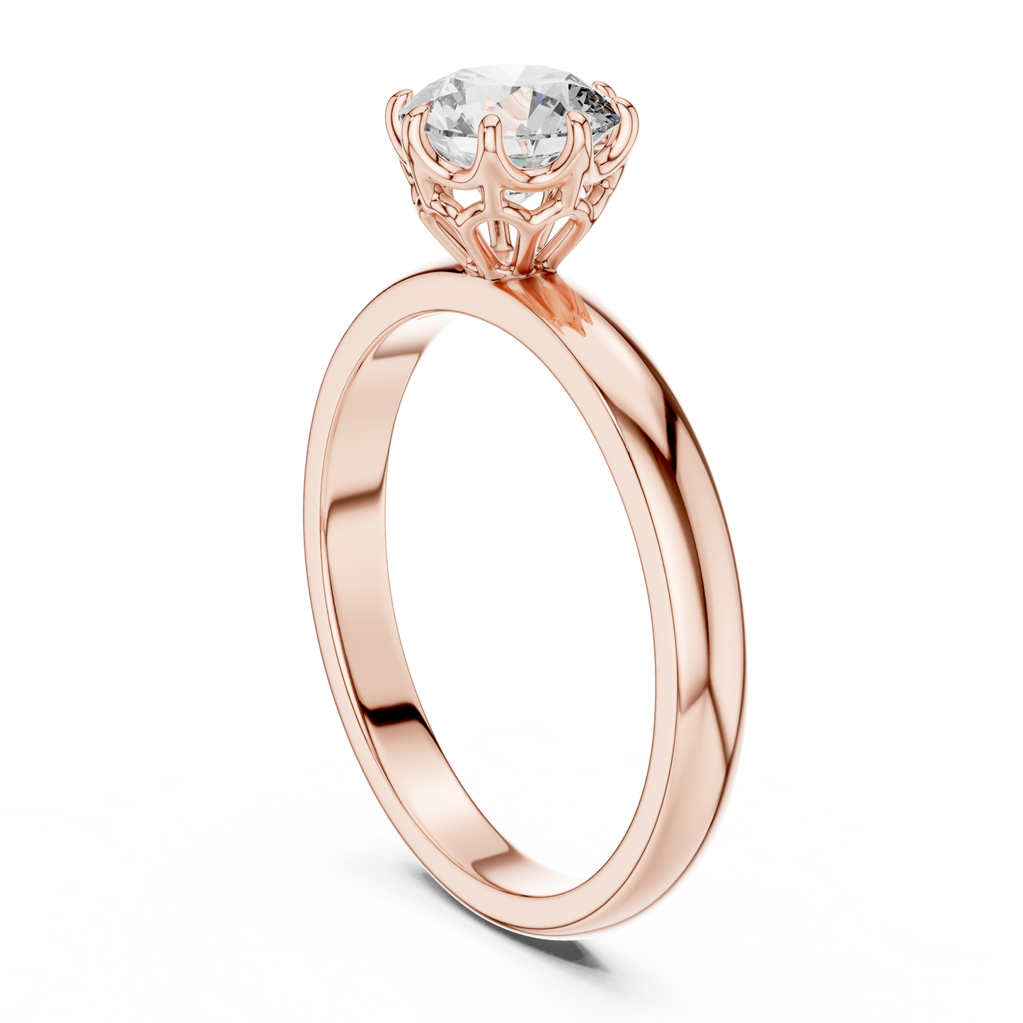 Round Lab Grown Diamond Solitaire Ring | 6-Prong Petal Crown Setting | Solid Gold