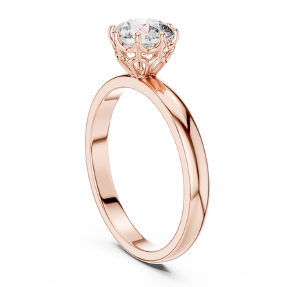 Round Lab Grown Diamond Solitaire Ring | 6-Prong Petal Crown Setting | Solid Gold