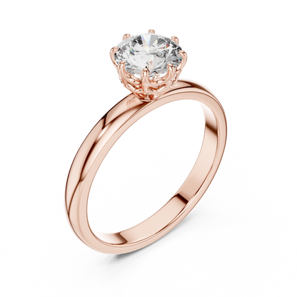 Round Lab Grown Diamond Solitaire Ring | 6-Prong Petal Crown Setting | Solid Gold