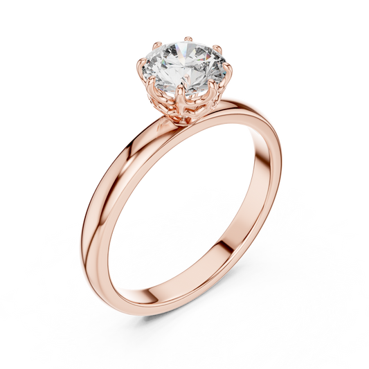 Round Lab Grown Diamond Solitaire Ring | 6-Prong Petal Crown Setting | Solid Gold