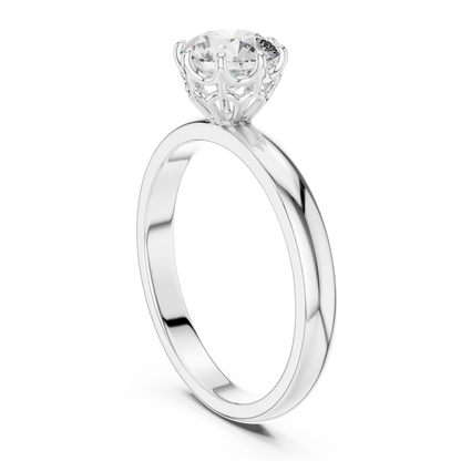 Round Lab Grown Diamond Solitaire Ring | 6-Prong Petal Crown Setting | Solid Gold