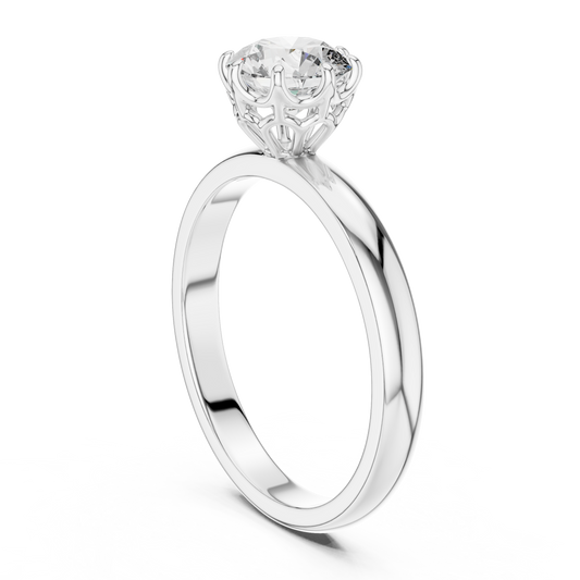 Round Lab Grown Diamond Solitaire Ring | 6-Prong Petal Crown Setting | Solid Gold