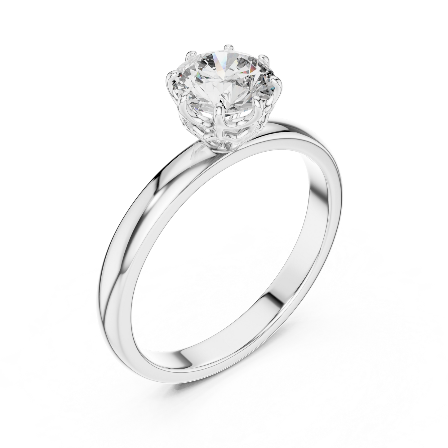 Round Lab Grown Diamond Solitaire Ring | 6-Prong Petal Crown Setting | Solid Gold
