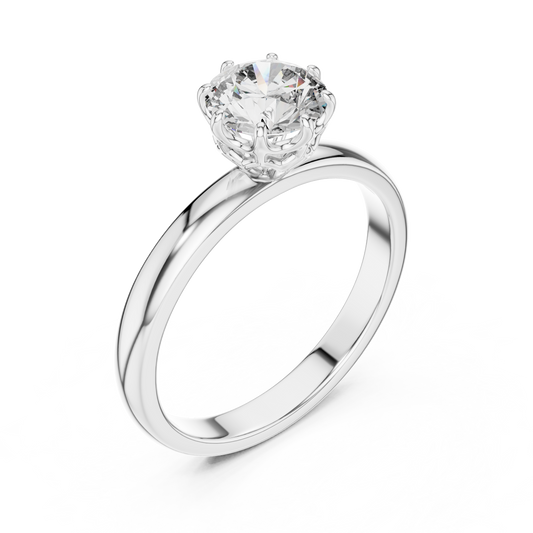 Round Lab Grown Diamond Solitaire Ring | 6-Prong Petal Crown Setting | Solid Gold