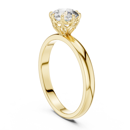 Round Lab Grown Diamond Solitaire Ring | 6-Prong Petal Crown Setting | Solid Gold