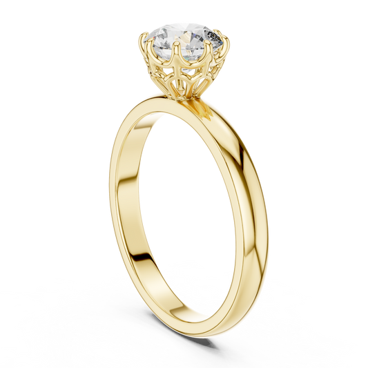 Round Lab Grown Diamond Solitaire Ring | 6-Prong Petal Crown Setting | Solid Gold