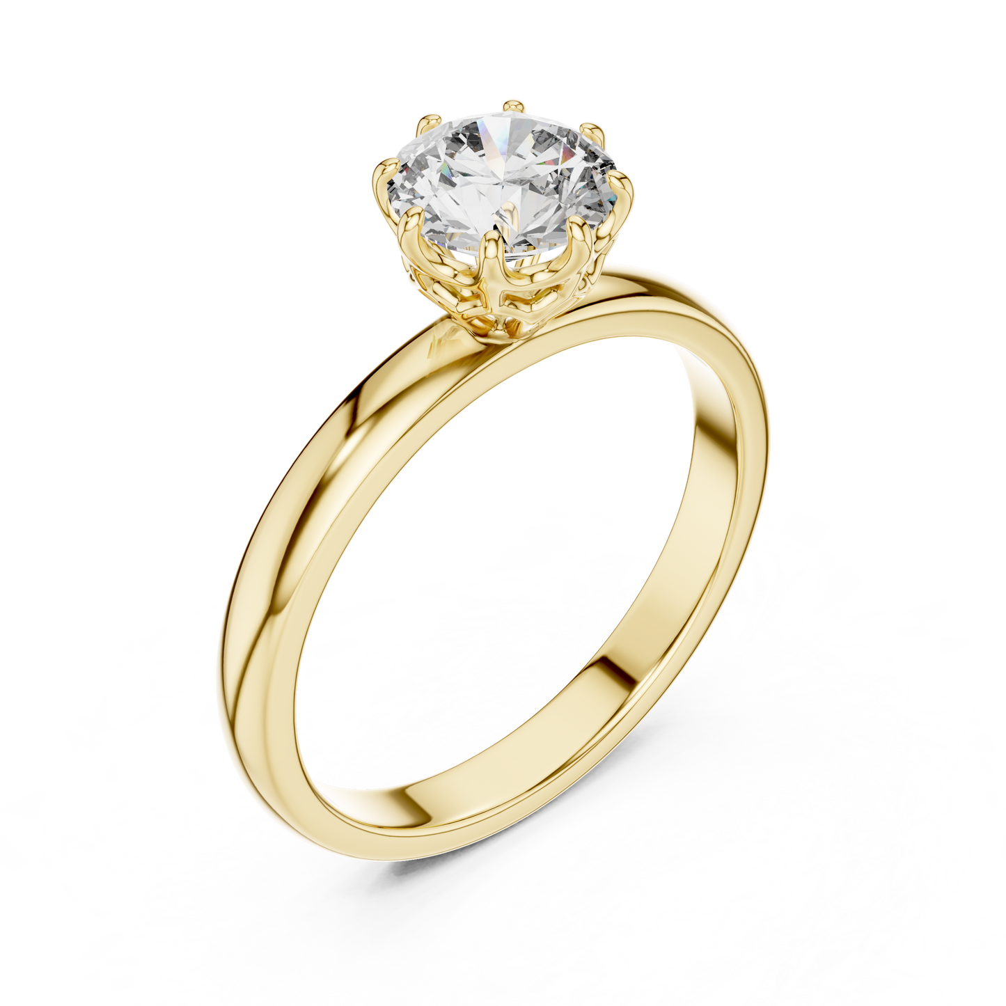 Round Lab Grown Diamond Solitaire Ring | 6-Prong Petal Crown Setting | Solid Gold