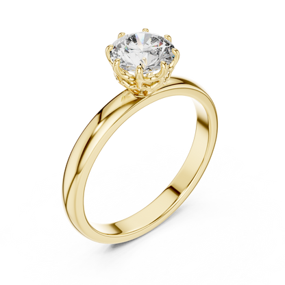 Round Lab Grown Diamond Solitaire Ring | 6-Prong Petal Crown Setting | Solid Gold