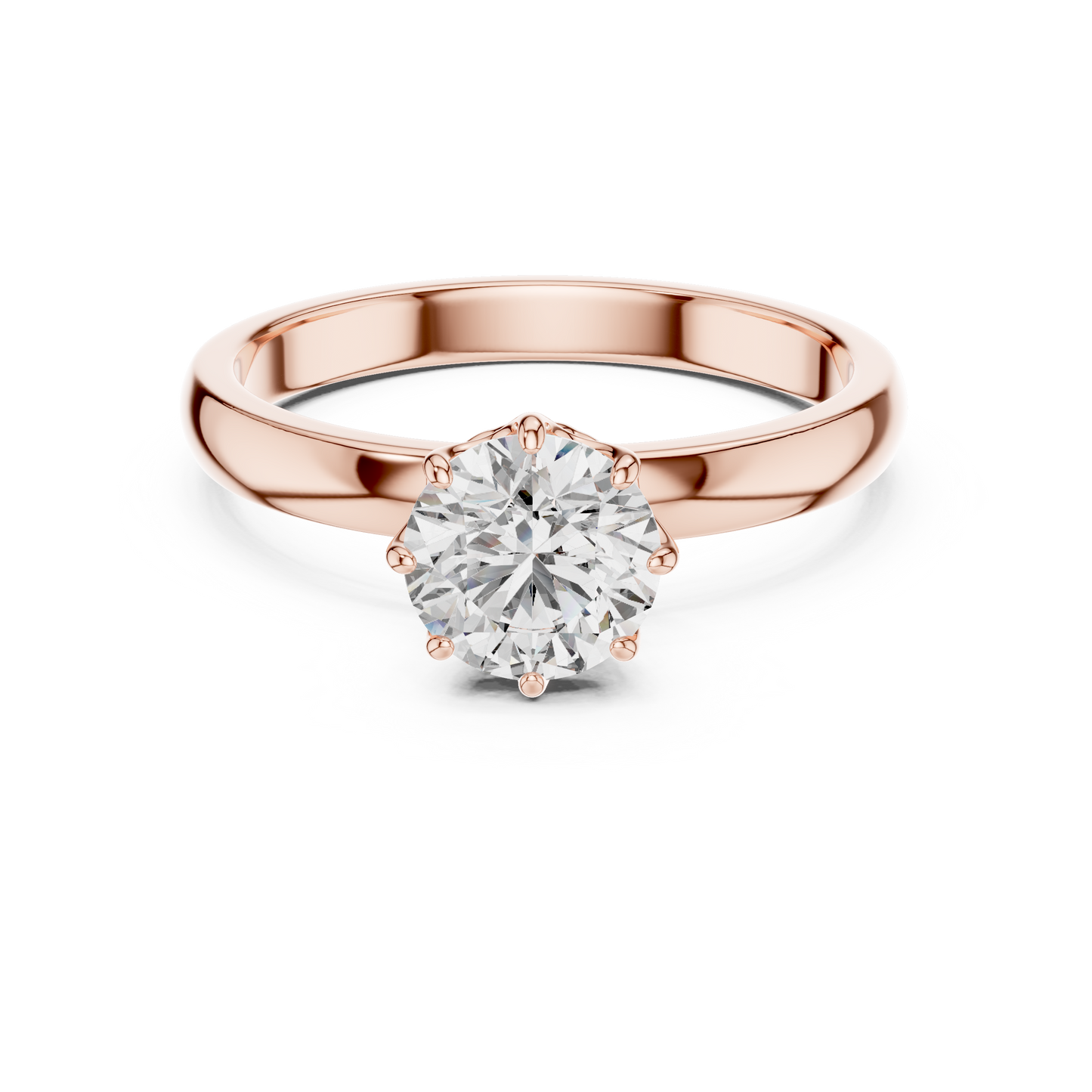 Round Lab Grown Diamond Solitaire Ring | 6-Prong Petal Crown Setting | Solid Gold