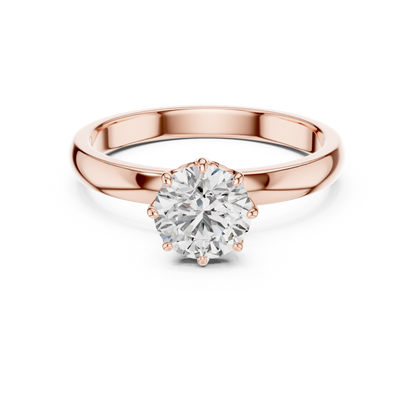Round Lab Grown Diamond Solitaire Ring | 6-Prong Petal Crown Setting | Solid Gold