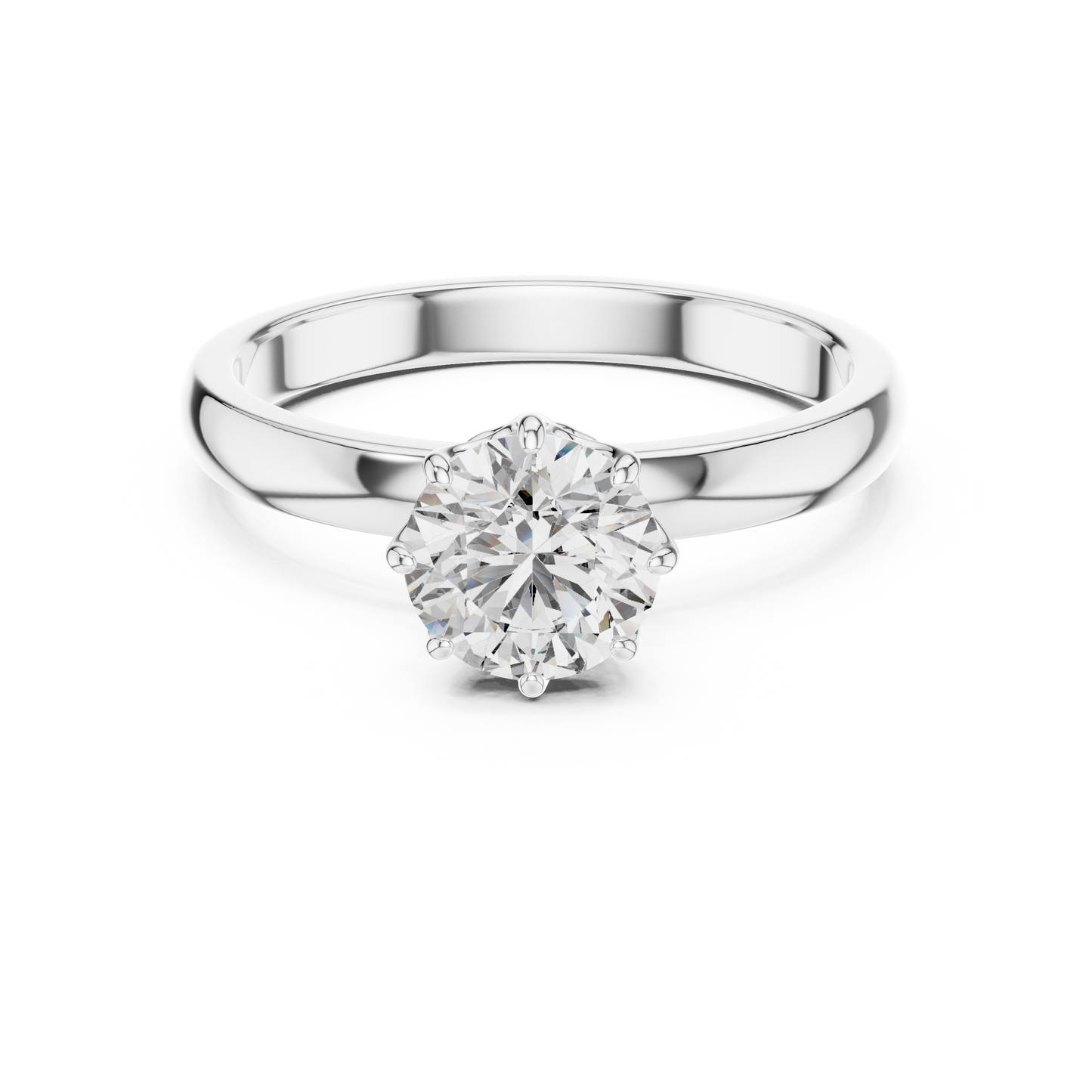 Round Lab Grown Diamond Solitaire Ring | 6-Prong Petal Crown Setting | Solid Gold