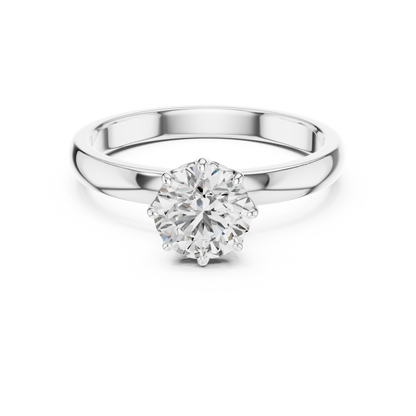 Round Lab Grown Diamond Solitaire Ring | 6-Prong Petal Crown Setting | Solid Gold
