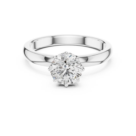 Round Lab Grown Diamond Solitaire Ring | 6-Prong Petal Crown Setting | Solid Gold