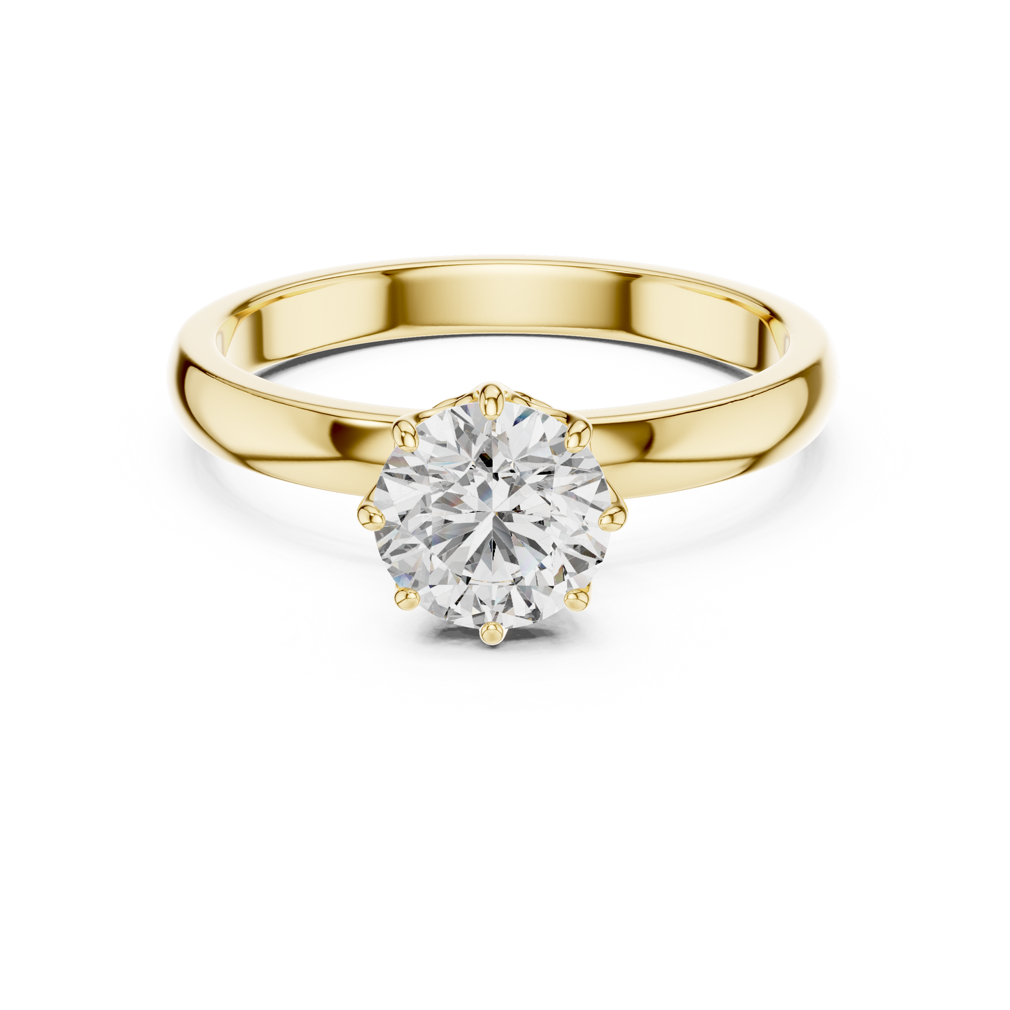 Round Lab Grown Diamond Solitaire Ring | 6-Prong Petal Crown Setting | Solid Gold