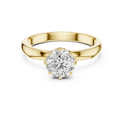 Round Lab Grown Diamond Solitaire Ring | 6-Prong Petal Crown Setting | Solid Gold